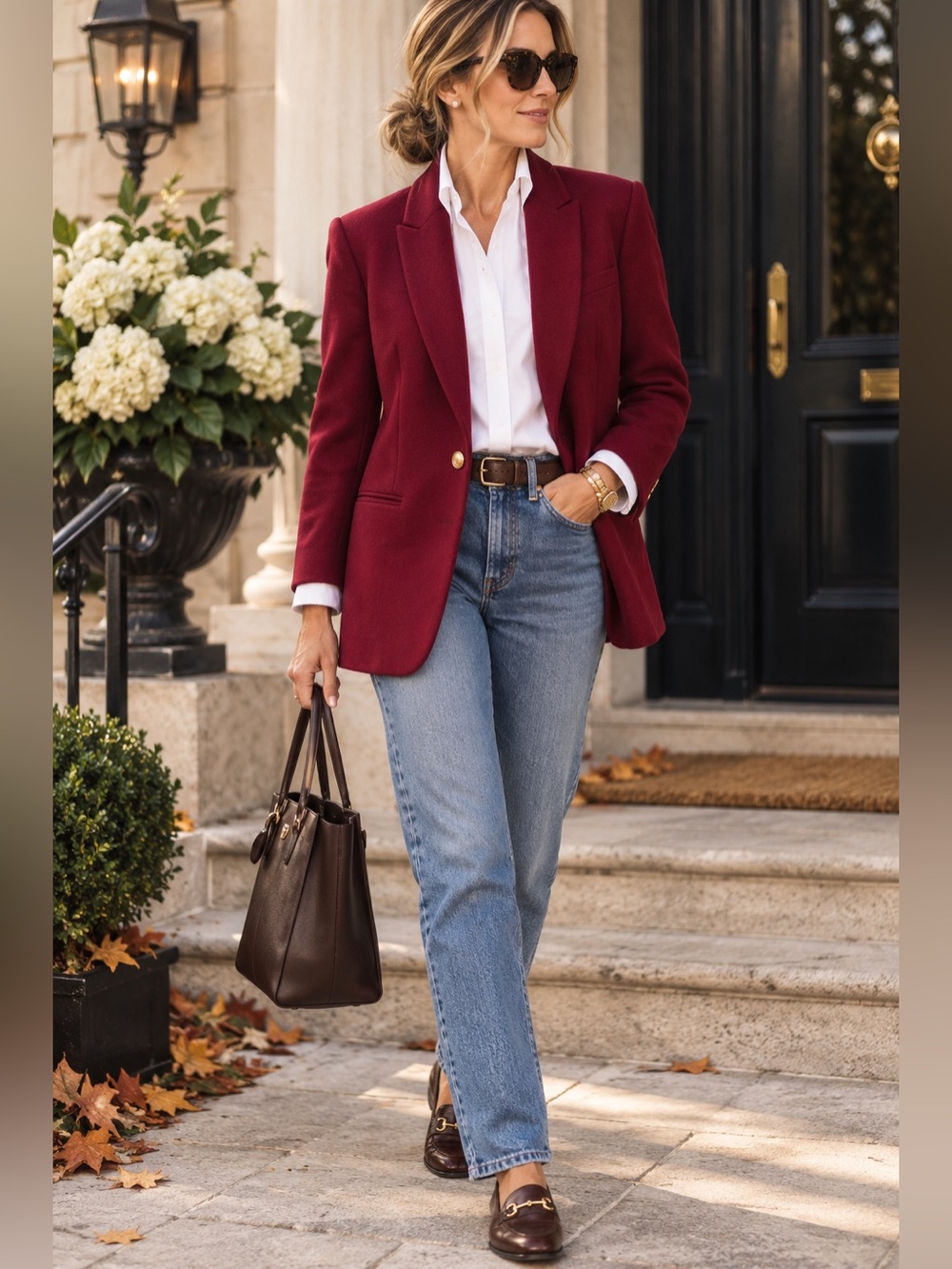 Vintage Fundamental Things 100% Wool Burgundy Blazer 14 Gold Button 80s 90s